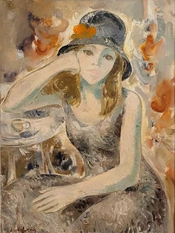 Figura con sombrero azul