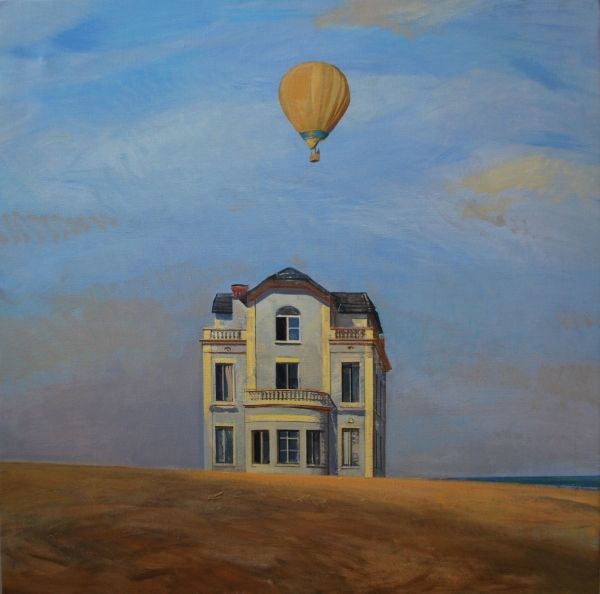 Casa i globus| alex prunés|cuadro casa óleo decoración paisaje globus