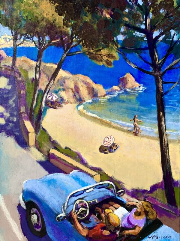 Per la costa II| Josep Moscardó| meditarranean painting landscape with car