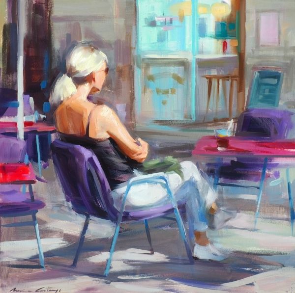 Before dinner|monica castanys|oil painting with  eropean city