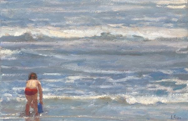 Bikini vermell | Alícia Grau | artecomprar nena infància art quadre mar platja nens infantil