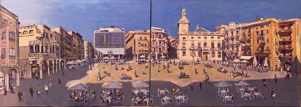 Plaça Mercadal| Josep Moscardó| meditarranean painting landscape with car