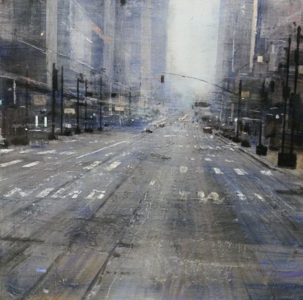 Noche en Chicago| alejandro quincoces| contemporary urban painting buildings and cities panoramic